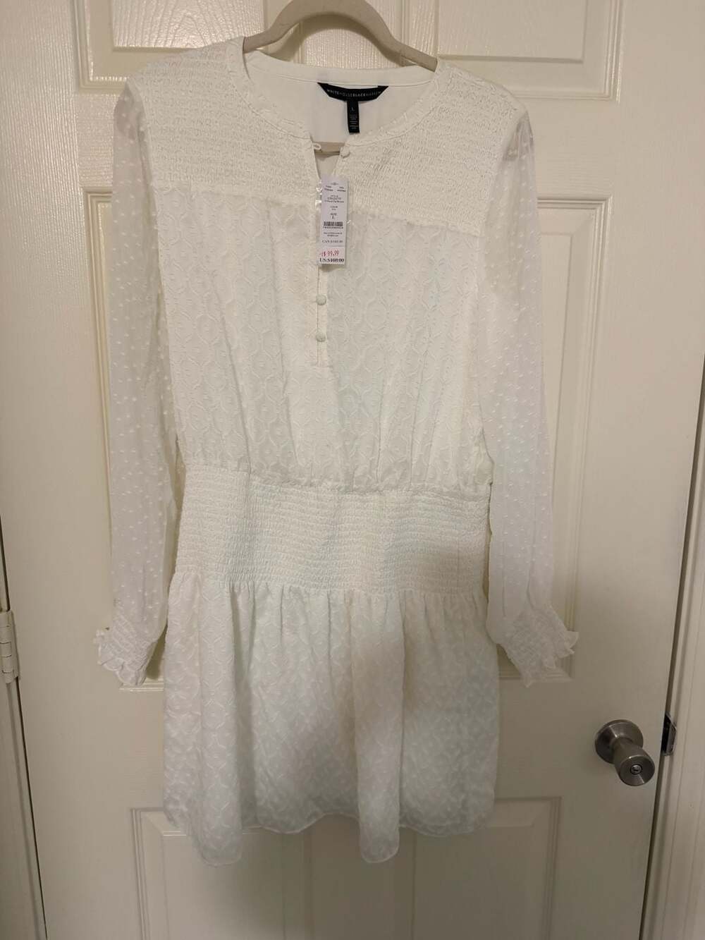 White House Black Market LS Mixed Clip Blouson Dress